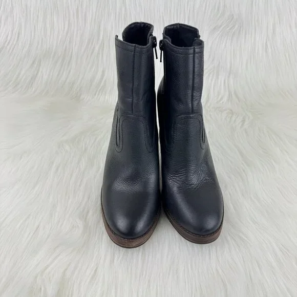 Wmns Lucky Brand Quintei Leather Zipper Western Ankle Boots Booties Sz 8.5M Blk - Picture 11 of 13